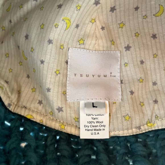 TEAL TSUYUMI handmade hat cotton and wool winter hat - Picture 2 of 3